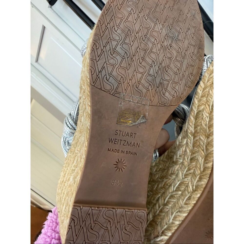 Stuart Weitzman braida espadrille silver wedge sandal size 8.5 - Picture 6 of 13